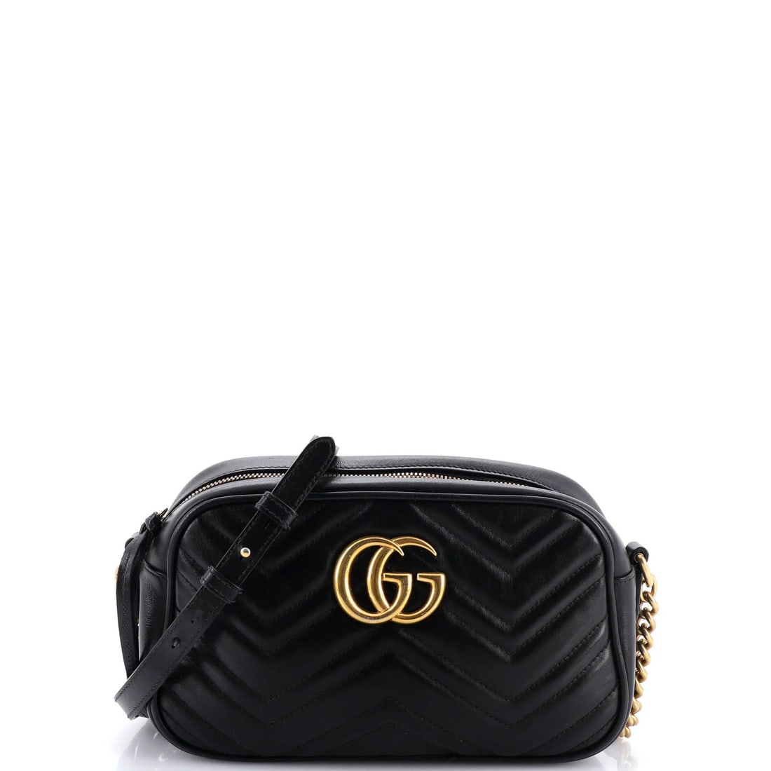 Small Matelasse Leather Bag Marmont GG Gucci: Small Matelasse Leather Bag Marmont GG Gucci Small Matelasse Leather Bag Marmont GG Gucci in Black. This cross body bag features matelasse leather exterior with gold hardware, measuring 5" high and