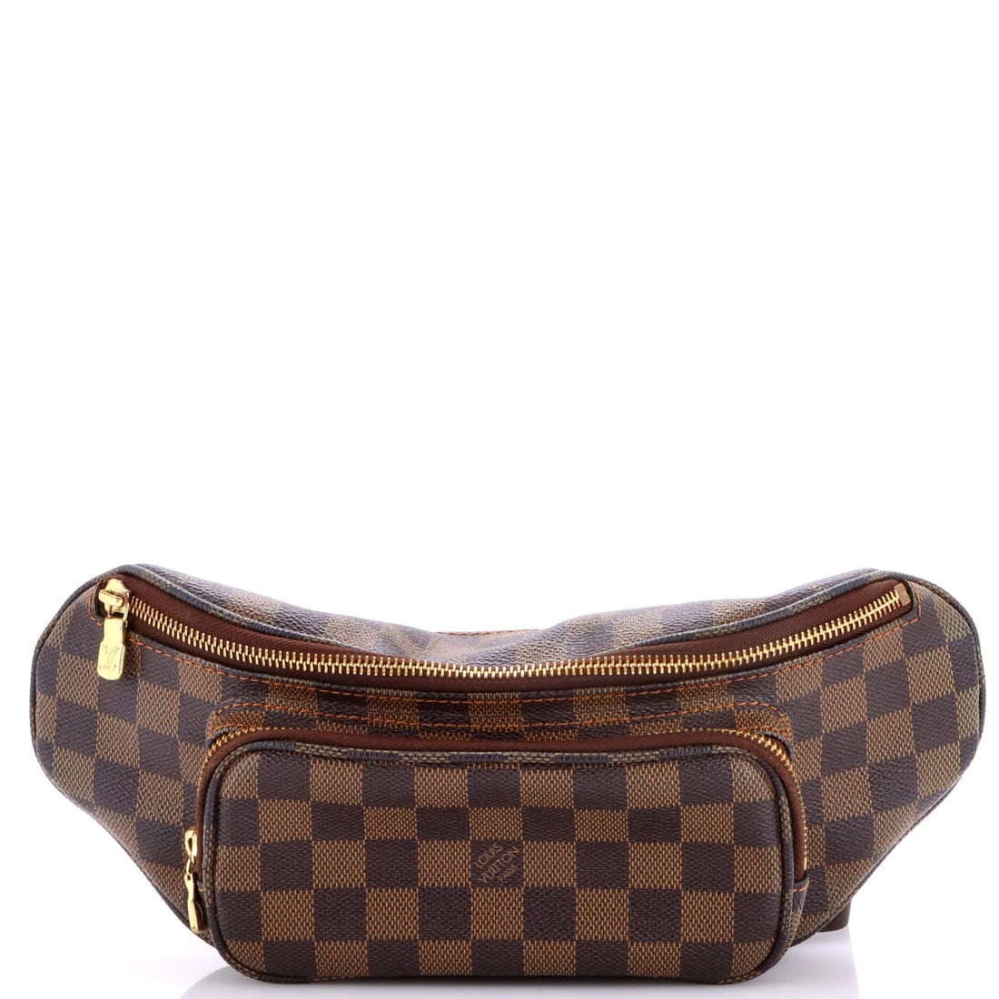 Damier waist bag by Louis Vuitton: Damier waist bag by Louis Vuitton The Louis Vuitton Damier waist bag boasts a timeless design, featuring a classic brown canvas exterior with a signature Damier pattern. Measuring approximately 5" in