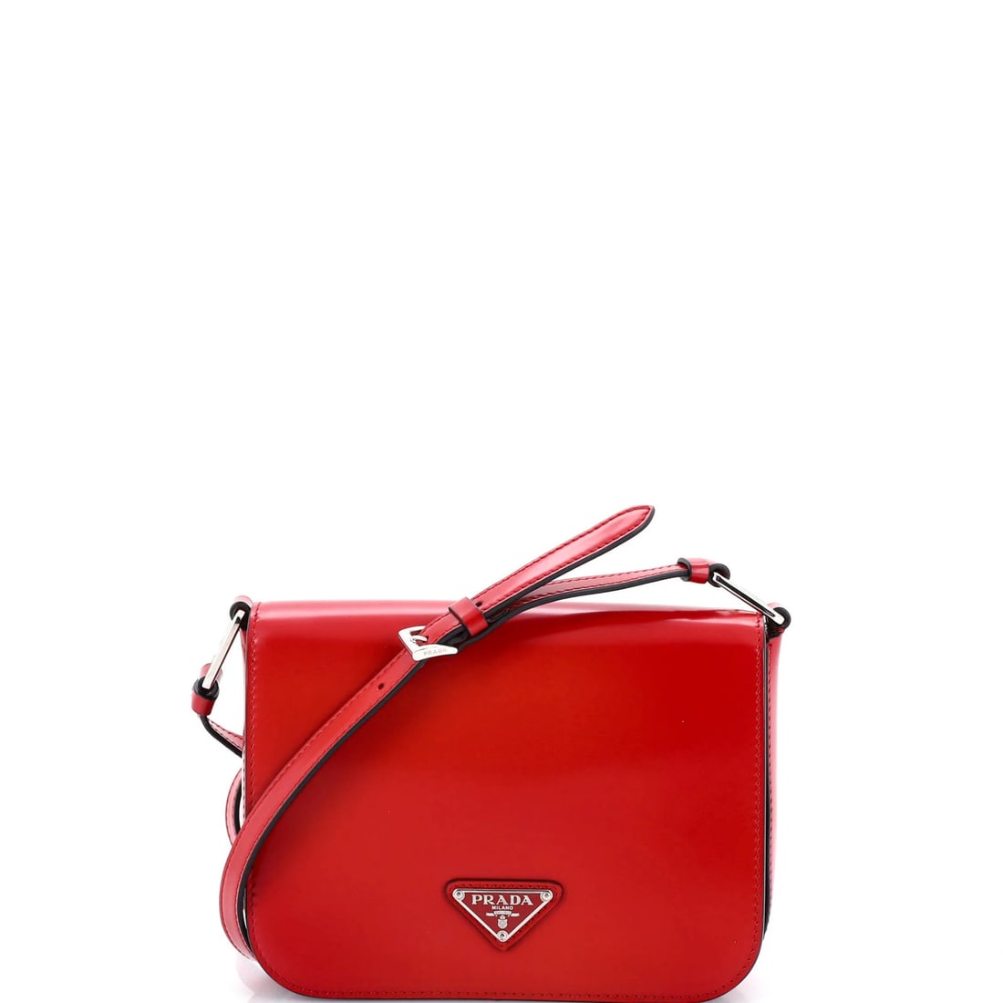 Spazzolato Leather Small Shoulder Bag Prada Full: Spazzolato Leather Small Shoulder Bag Prada Full The Prada Spazzolato Leather Small Shoulder Bag is a vibrant red, full-flap design featuring high-quality leather exterior and black fabric interior.