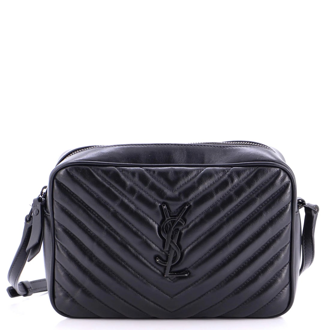 Saint Laurent Lou Camera Small Matelasse Leather Bag Chevron: Saint Laurent Lou Camera Small Matelasse Leather Bag Chevron Small Saint Laurent Lou Camera Matelasse Leather Bag with Chevron Pattern, Black Exterior and Gold Hardware. This cross body bag features