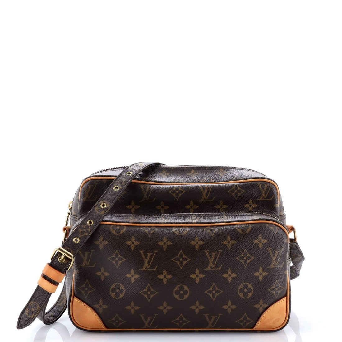 Nil Messenger Bag Canvas Monogram 28 Louis Vuitton: Nil Messenger Bag Canvas Monogram 28 Louis Vuitton Brown canvas exterior with gold hardware, featuring the iconic Louis Vuitton monogram pattern. This Nil Messenger Bag measures 28 inches and has a