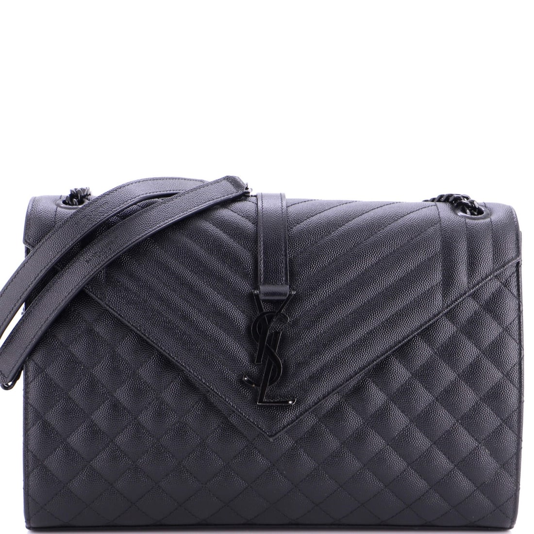 Saint Laurent Classic Monogram Leather Satchel Large Matelasse Envelope: Saint Laurent Classic Monogram Leather Satchel Large Matelasse Envelope Black Saint Laurent Classic Monogram Leather Satchel Large Matelasse Envelope features a timeless design with mixed matelasse