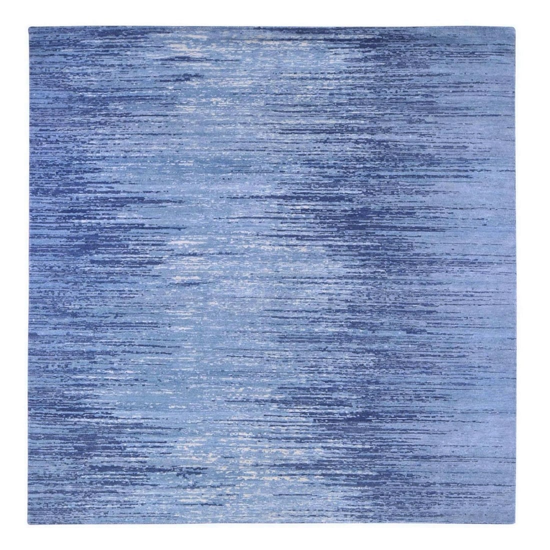 8'1"x8'1" Pure Wool Ombre Design Blue Oceanic Hand Knotted Square Rug (1 of 12)