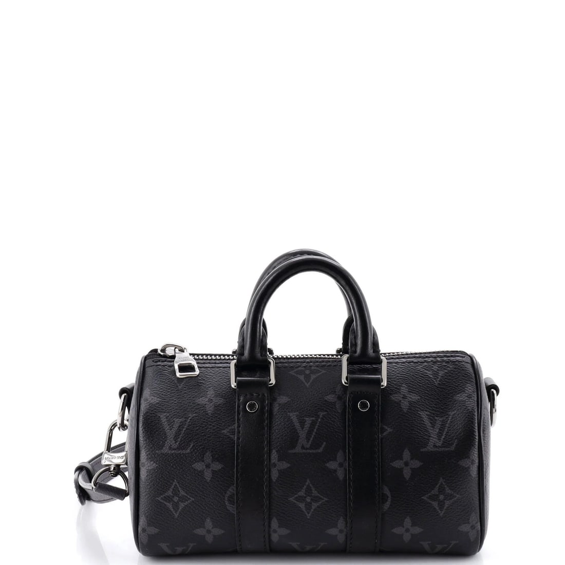 Bandouliere Bag Eclipse Monogram Reverse Canvas Louis Vuitton Keepall XS: Bandouliere Bag Eclipse Monogram Reverse Canvas Louis Vuitton Keepall XS Black Louis Vuitton Bandouliere Bag Eclipse Monogram Reverse Keepall XS features a canvas coated exterior with minor scuffs, mi