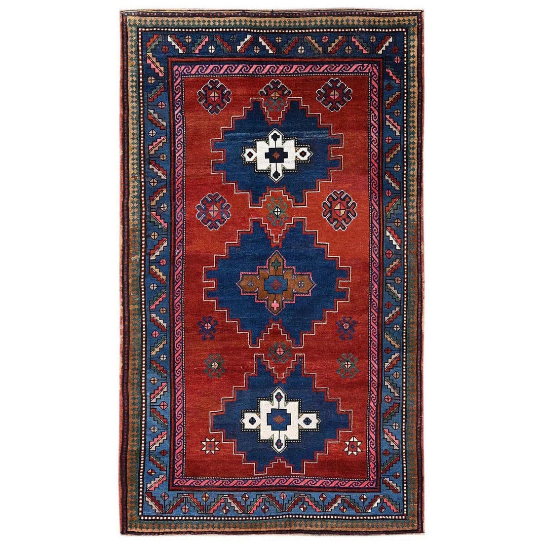 4'9"x8'3" Red Antique Caucasian Kazak Hand Knotted Pure Wool Oriental Rug (1 of 7)