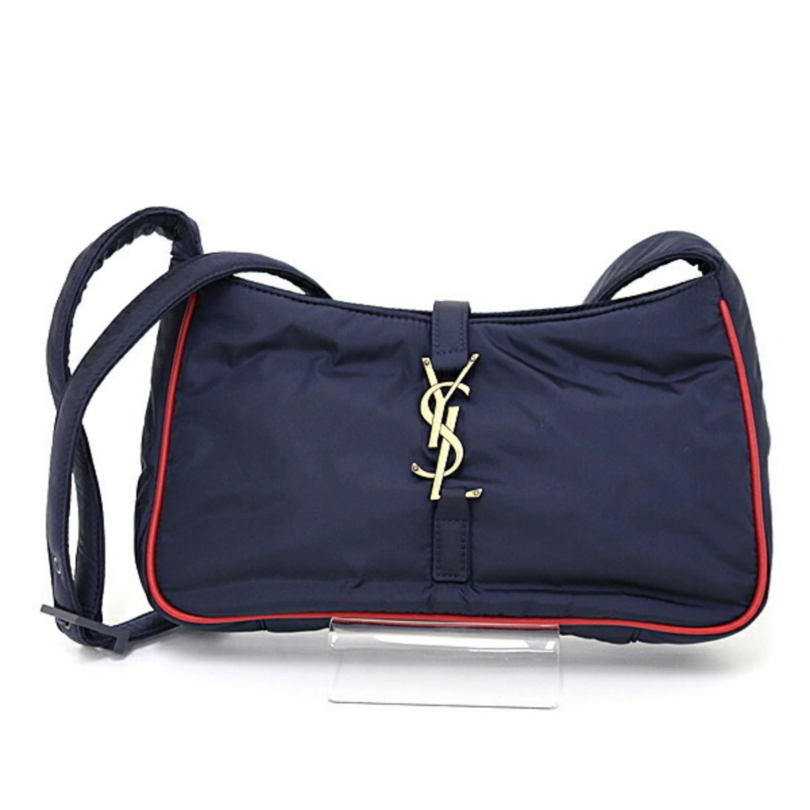 Shoulder bag Saint Laurent leather: Shoulder bag Saint Laurent leather Navy and Red Saint Laurent leather shoulder bag with hook closure, measuring 14cm x 24cm x 6cm. Comes with dust bag and adjustable strap length of 75-80cm. A