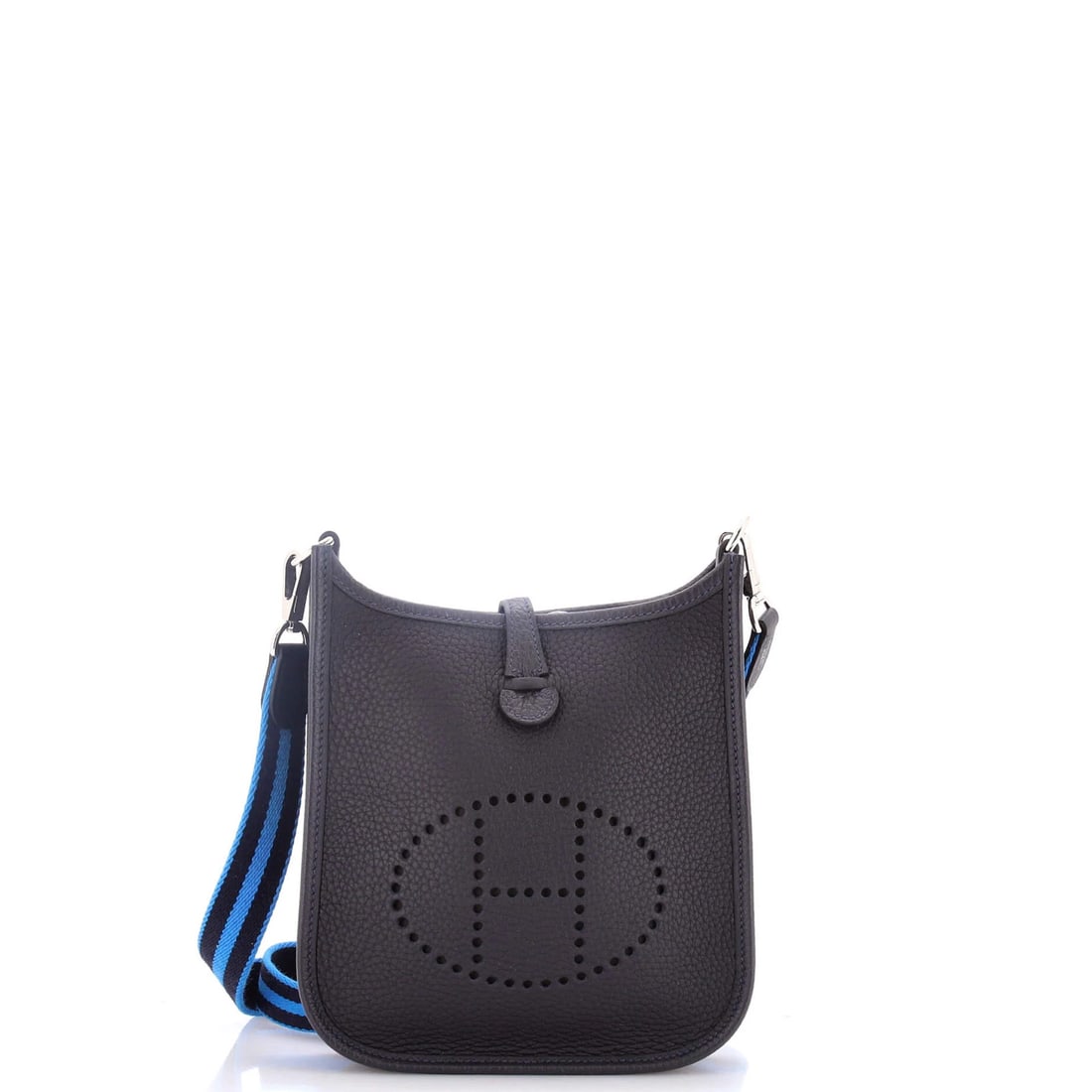 Hermes Evelyne Clemence Bag Gen III TPM: Hermes Evelyne Clemence Bag Gen III TPM Blue Evelyne Clemence Bag Gen III TPM from Hermes features a classic cross body design with a 19.5-27.5" handle drop and 23" strap drop, perfect for everyday