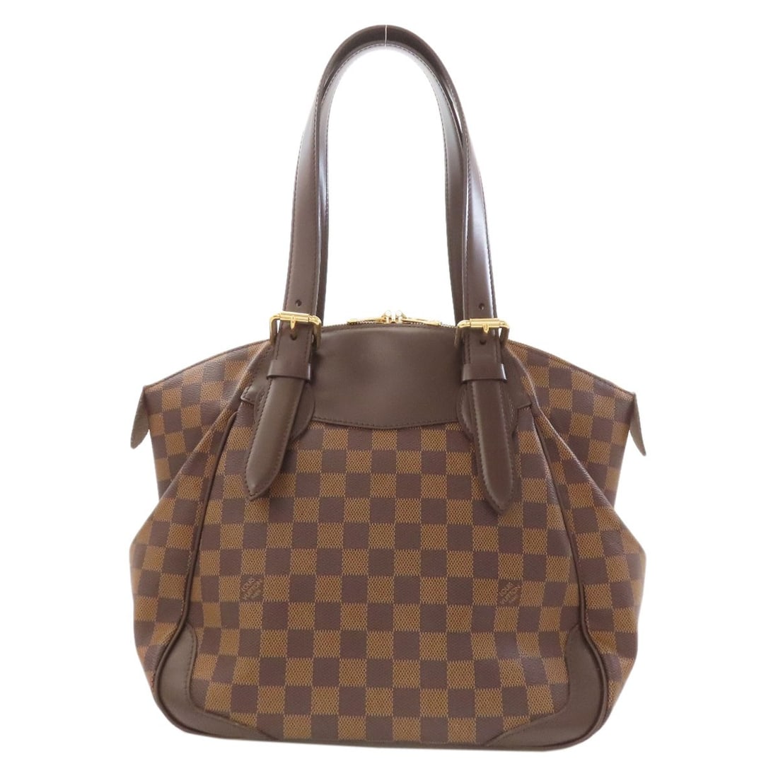 Handbag Damier Canvas Louis Vuitton Verona N41118 Mm: Handbag Damier Canvas Louis Vuitton Verona N41118 Mm Brown Damier canvas Louis Vuitton Verona handbag with classic style and timeless design. This Mm size bag features the iconic LOUIS VUITTON brand