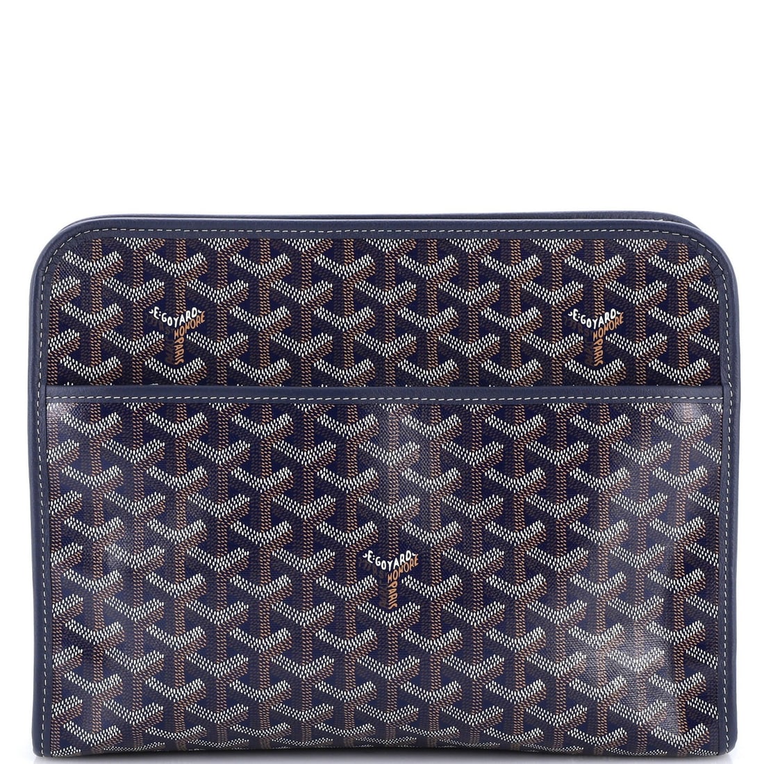 Goyard Jouvence Toiletry Pouch Coated Canvas GM: Goyard Jouvence Toiletry Pouch Coated Canvas GM Blue Goyard Jouvence Toiletry Pouch Coated Canvas GM features a canvas exterior with scuffs, edge wear, and minor creases. The interior has fabric linin