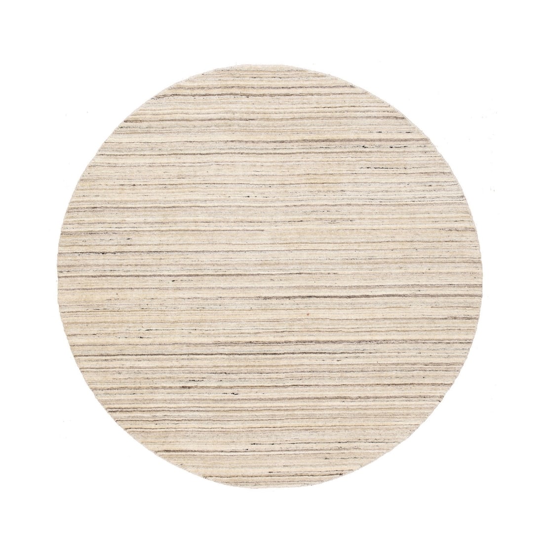 Beige Hand Loomed Organic Wool 6'x6' Modern Oriental Round Rug: Beige Hand Loomed Organic Wool 6'x6' Modern Oriental Round Rug Beige Hand Loomed Organic Wool Round Rug - A Modern Masterpiece. This stunning 6'x6' round rug boasts a beautiful beige field color,