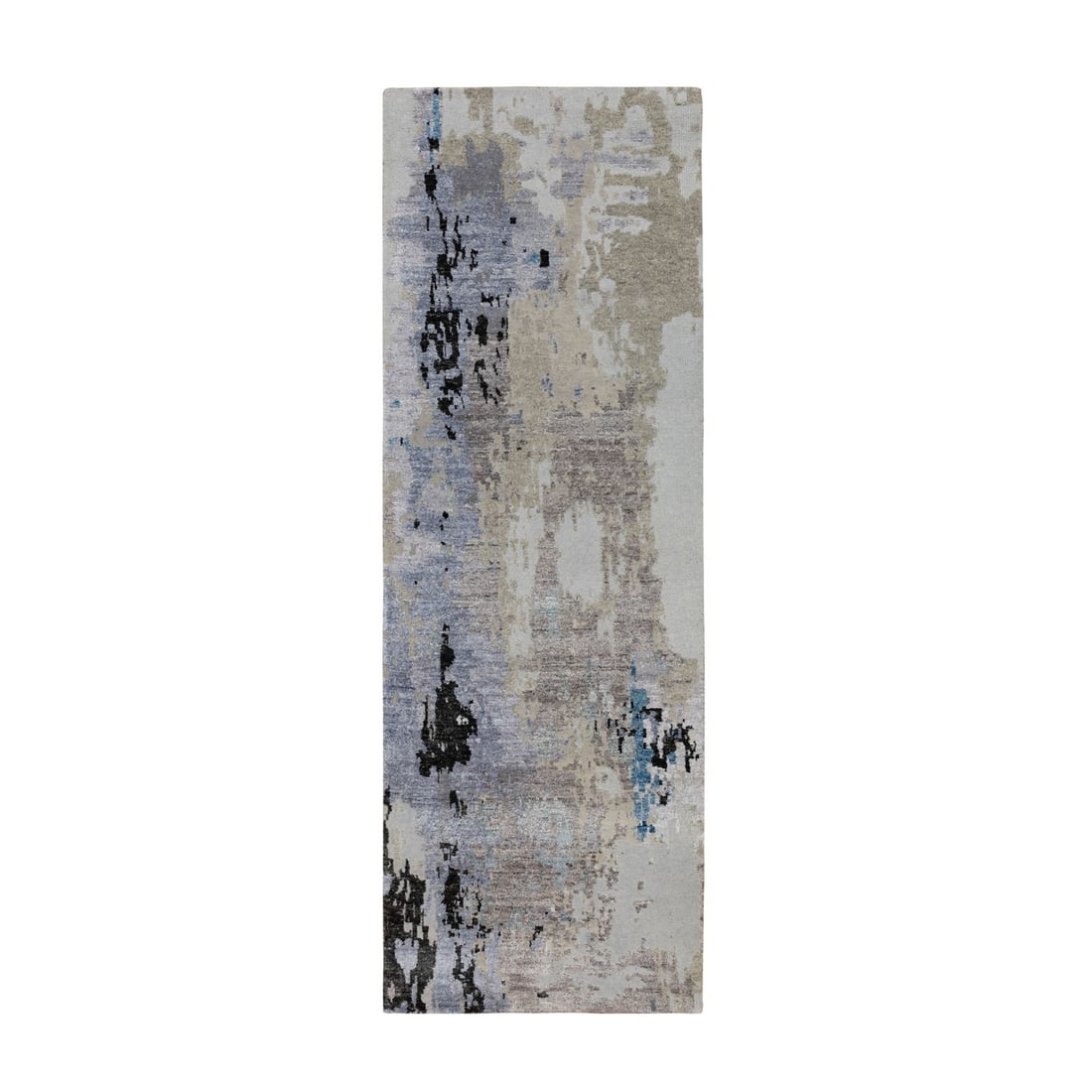 2'4"x7'5" Gray Abstract Design Wool & Silk Runner Hand Knotted Rug (1 of 8)