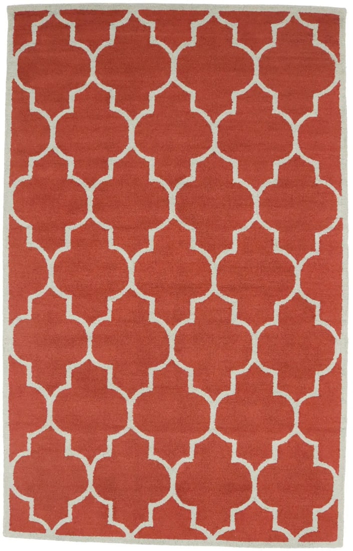 Hand-Tufted Modern Rusty Red Trellis Rug Contemporary Wool Carpet 5X8 Ft Hand-Knotted: Hand-Tufted Modern Rusty Red Trellis Rug Contemporary Wool Carpet 5X8 Ft Hand-Knotted Hand-tufted with wool and cotton, this modern trellis rug boasts a unique rusty red hue. Made from high-quality