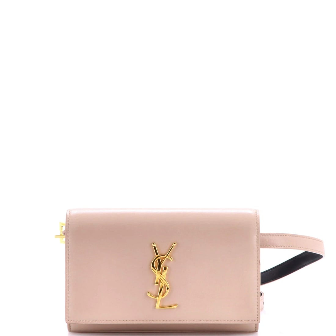 Kate Mini Leather Saint Laurent Classic Monogram Bag Belt: Kate Mini Leather Saint Laurent Classic Monogram Bag Belt Miniature leather Saint Laurent Classic Monogram bag belt, featuring neutral exterior and black interior, with gold hardware. Minor scuffs