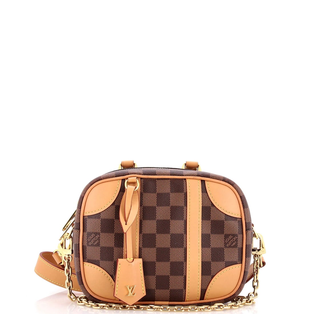 Valisette Handbag Souple Damier Leather BB with Louis Vuitton: Valisette Handbag Souple Damier Leather BB with Louis Vuitton The Valisette Souple Handbag in Damier leather with Leather BB exterior features a classic top handle design and measures 6.5" tall, 8" wi