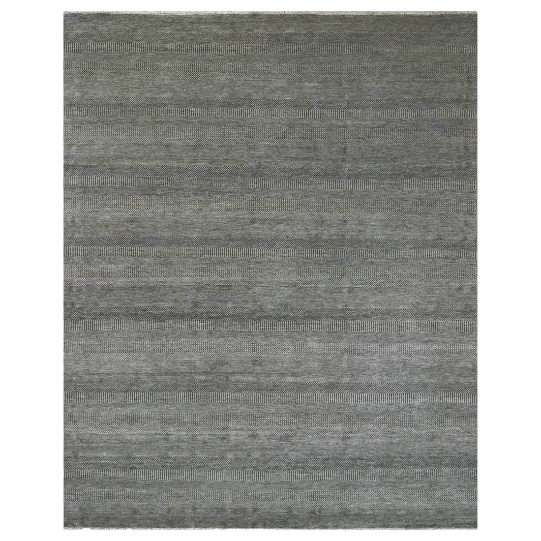 12'1"x15'1" Peppercorn Gray Undyed Wool Hand Knotted Grass Oversized Rug: 12'1"x15'1" Peppercorn Gray Undyed Wool Hand Knotted Grass Oversized Rug Peppercorn Gray undyed wool hand knotted grass oversize rug boasts a striking rectangular field in a soothing grey hue,