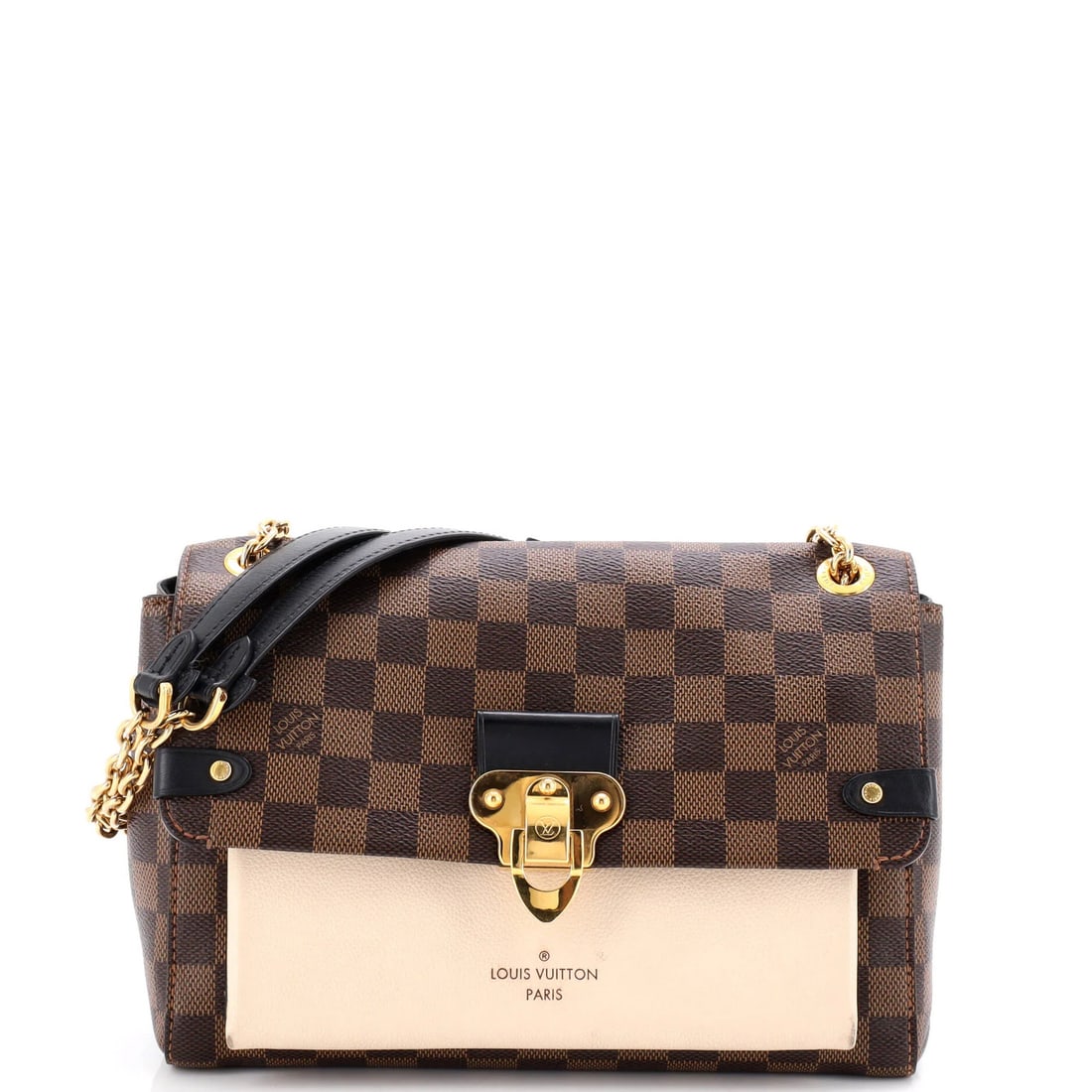 Handbag Vuitton Damier Leather PM Louis: Handbag Vuitton Damier Leather PM Louis Brown Vuitton Damier Leather PM Louis Cross Body Bag. This pre-owned Louis Vuitton bag features canvas coated leather exterior with brown neutral interior,