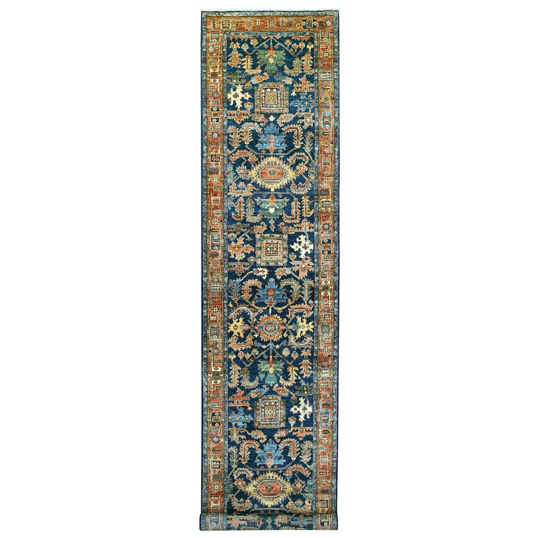 3'x15'7" Blue Northwest Zoroastrian Gul Motif Hand Knotted Wool Runner Rug (1 of 6)