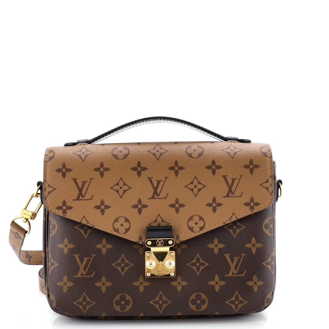 Louis Vuitton Pochette Metis Reverse Monogram Canvas: Louis Vuitton Pochette Metis Reverse Monogram Canvas The Louis Vuitton Pochette Metis Reverse Monogram Canvas boasts a classic brown color and elegant design, featuring the iconic cross body style.