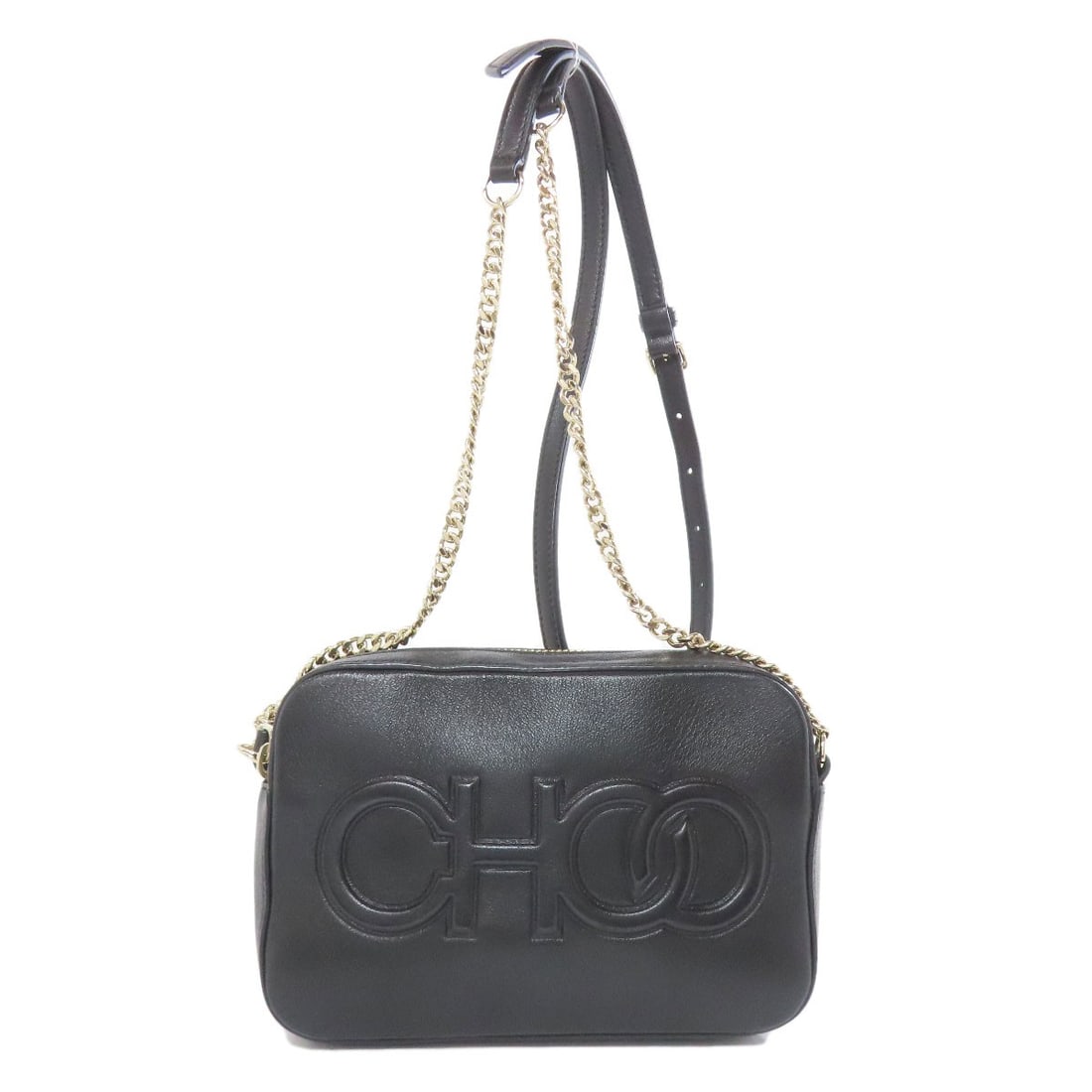 Chainshoulder Leather bag by Jimmy Choo: Chainshoulder Leather bag by Jimmy Choo Chainshoulder Leather bag by Jimmy Choo - A sleek and sophisticated shoulder bag with chain shoulder straps, crafted from high-quality black leather. This