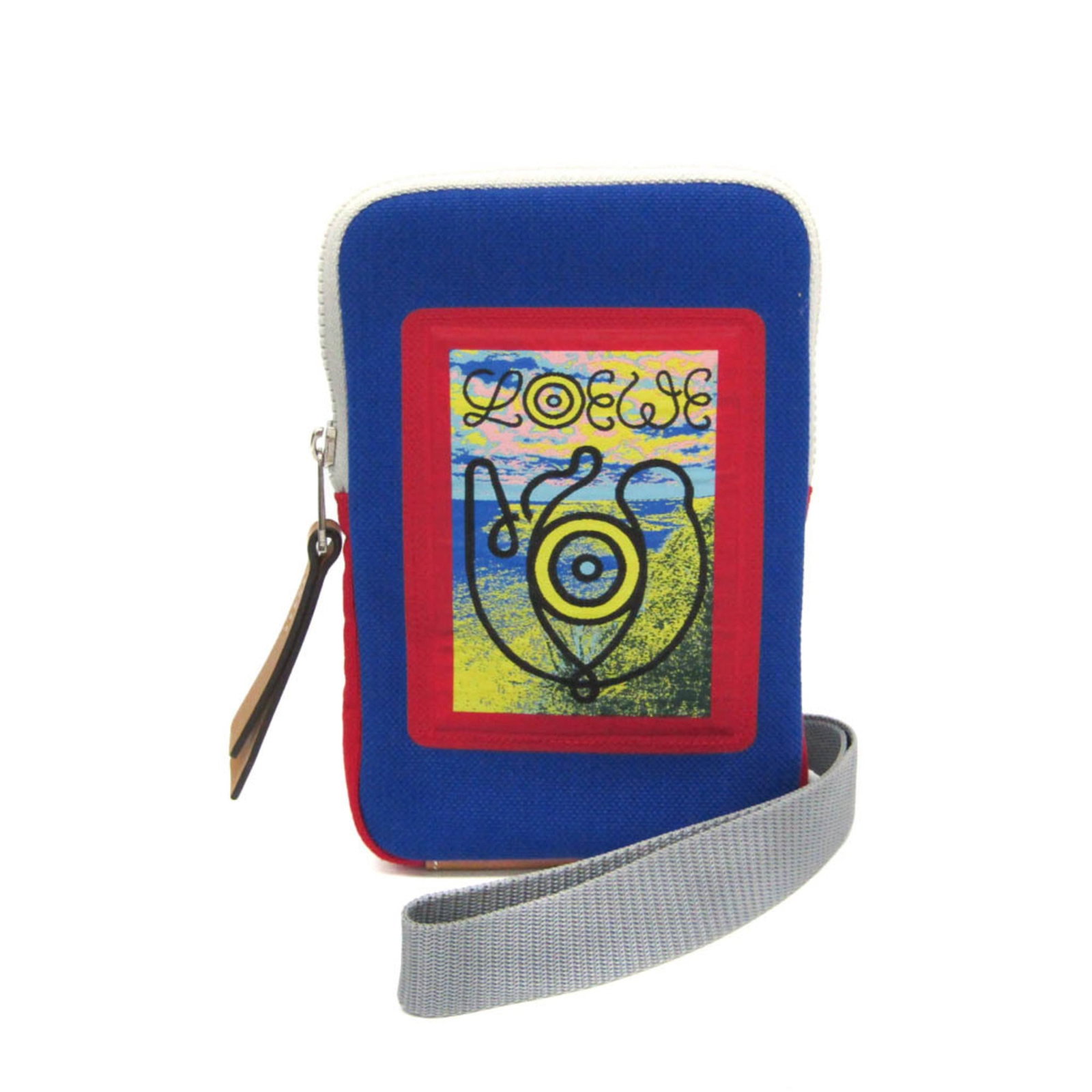 Canvas pouch by Loewe: Canvas pouch by Loewe Canvas pouch by Loewe, featuring a striking blue, gray, and red color combination. This versatile bag boasts multiple pockets, including a card holder and open pocket, making it