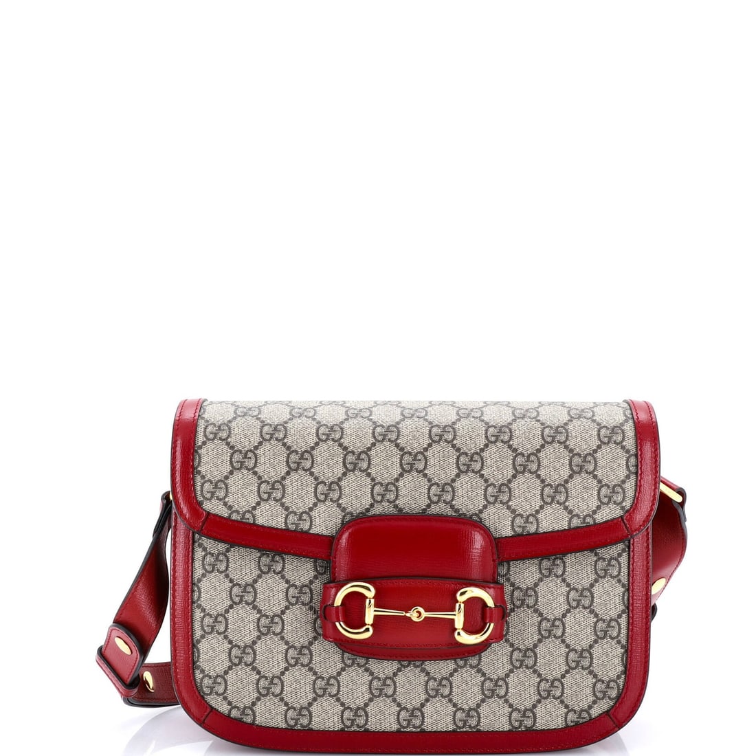 Gucci Horsebit 1955 Shoulder Bag With Leather Small Coated Canvas GG: Gucci Horsebit 1955 Shoulder Bag With Leather Small Coated Canvas GG The Gucci Horsebit 1955 Shoulder Bag with Leather Small Coated Canvas GG boasts a striking red exterior, featuring the iconic Horse