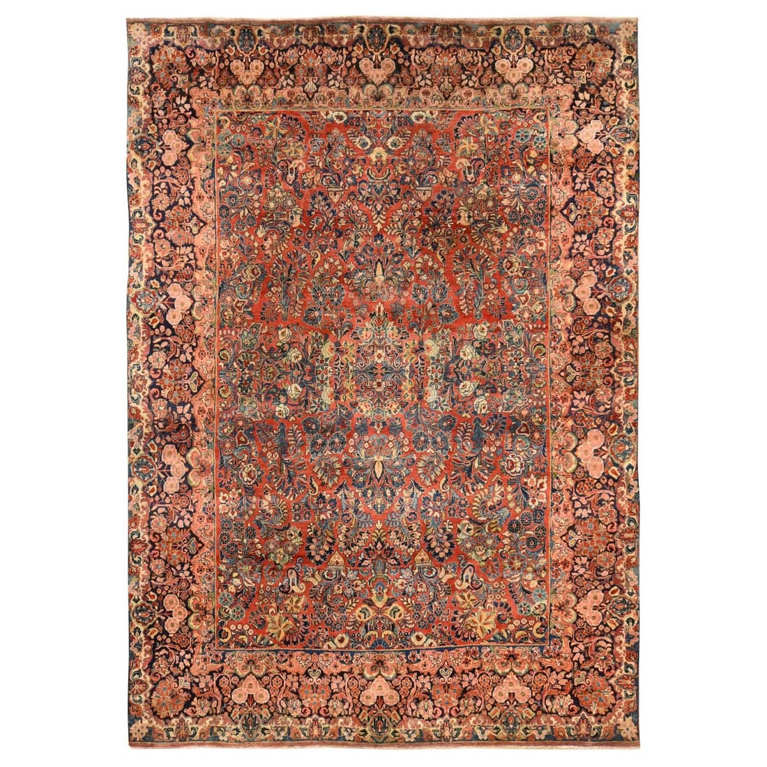 8'1"x12' Red Antique Zoroastrian Saroogh Wool Hand Knotted Oriental Rug: 8'1"x12' Red Antique Zoroastrian Saroogh Wool Hand Knotted Oriental Rug 8'1" x 12' Red Antique Zoroastrian Saroogh Wool Hand Knotted Oriental Rug boasts a striking red hue and intricate