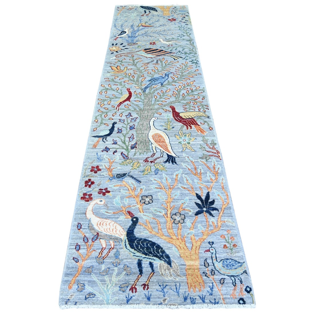 2'7"x10'1" Glaucous Gray Afghan Peshawar Wool Hand Knotted Runner Rug: 2'7"x10'1" Glaucous Gray Afghan Peshawar Wool Hand Knotted Runner Rug This stunning Glaucous Gray Afghan Peshawar Wool Hand Knotted Runner Rug boasts an impressive size and intricate design,