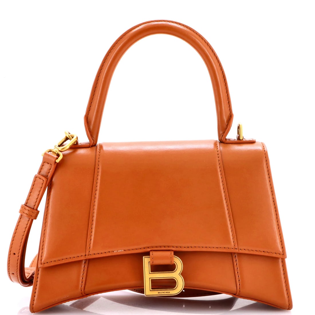 Small leather bag with top handle from Balenciaga.: Small leather bag with top handle from Balenciaga. Balenciaga's small leather bag boasts a timeless design with a top handle, perfectly balanced proportions, and high-quality brown leather exterior.