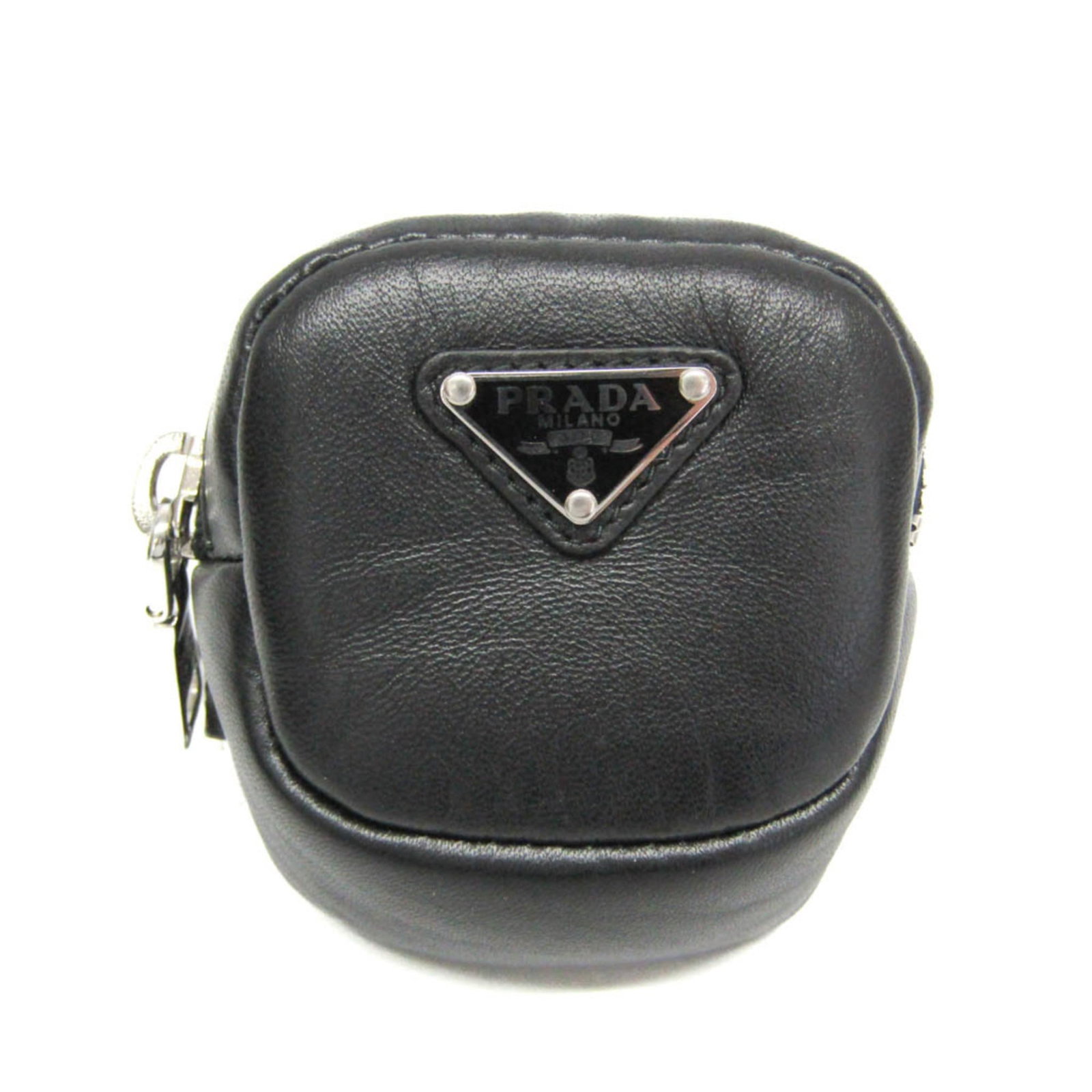 Pouch Leather from Prada: Pouch Leather from Prada Elastic belt length allows for adjustable comfort, while the lambskin leather provides a soft and supple touch. This sleek black Prada pouch features a zipper closure and meas