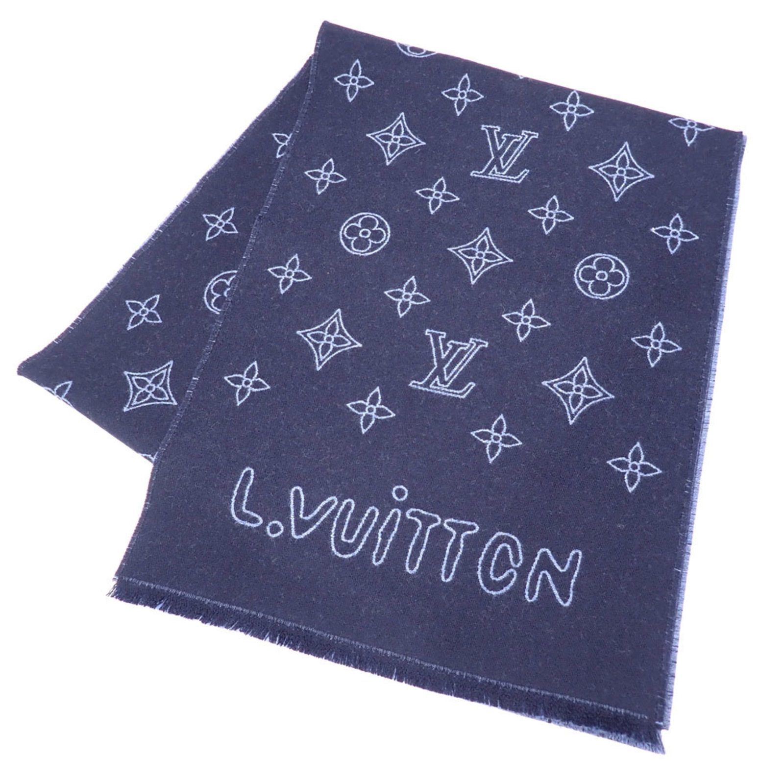 Shawl wool from Louis Vuitton: Shawl wool from Louis Vuitton Shawl wool from Louis Vuitton, featuring a striking blue and navy color combination. Made from high-quality wool, this shawl measures 1.79m x 34.5cm in size. Its unique