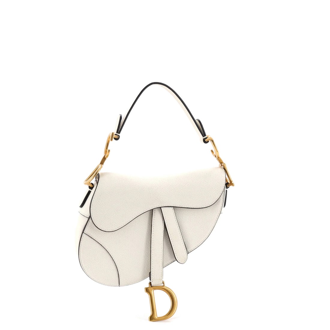 Christian Dior Saddle Handbag Leather Mini: Christian Dior Saddle Handbag Leather Mini White leather Saddle Handbag Leather Mini from Christian Dior features a neutral suede interior and aged gold hardware. The exterior shows edge wear,