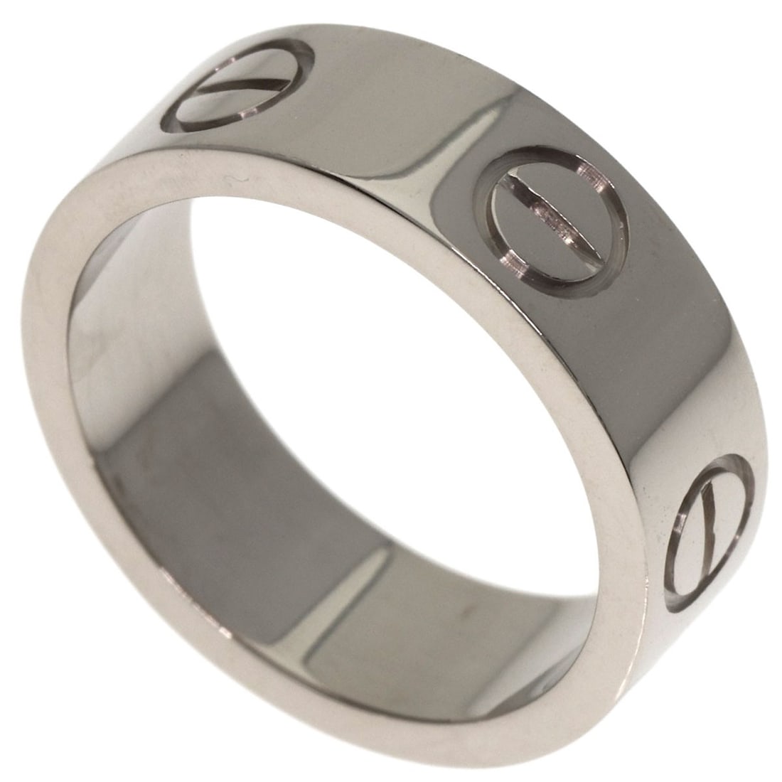 Love ring by Cartier #47 gold white k18: Love ring by Cartier #47 gold white k18 Cartier's #47 gold white K18 love ring boasts a sleek, silver metal design with a high-karat purity rating. This elegant ring features no main stone, making it