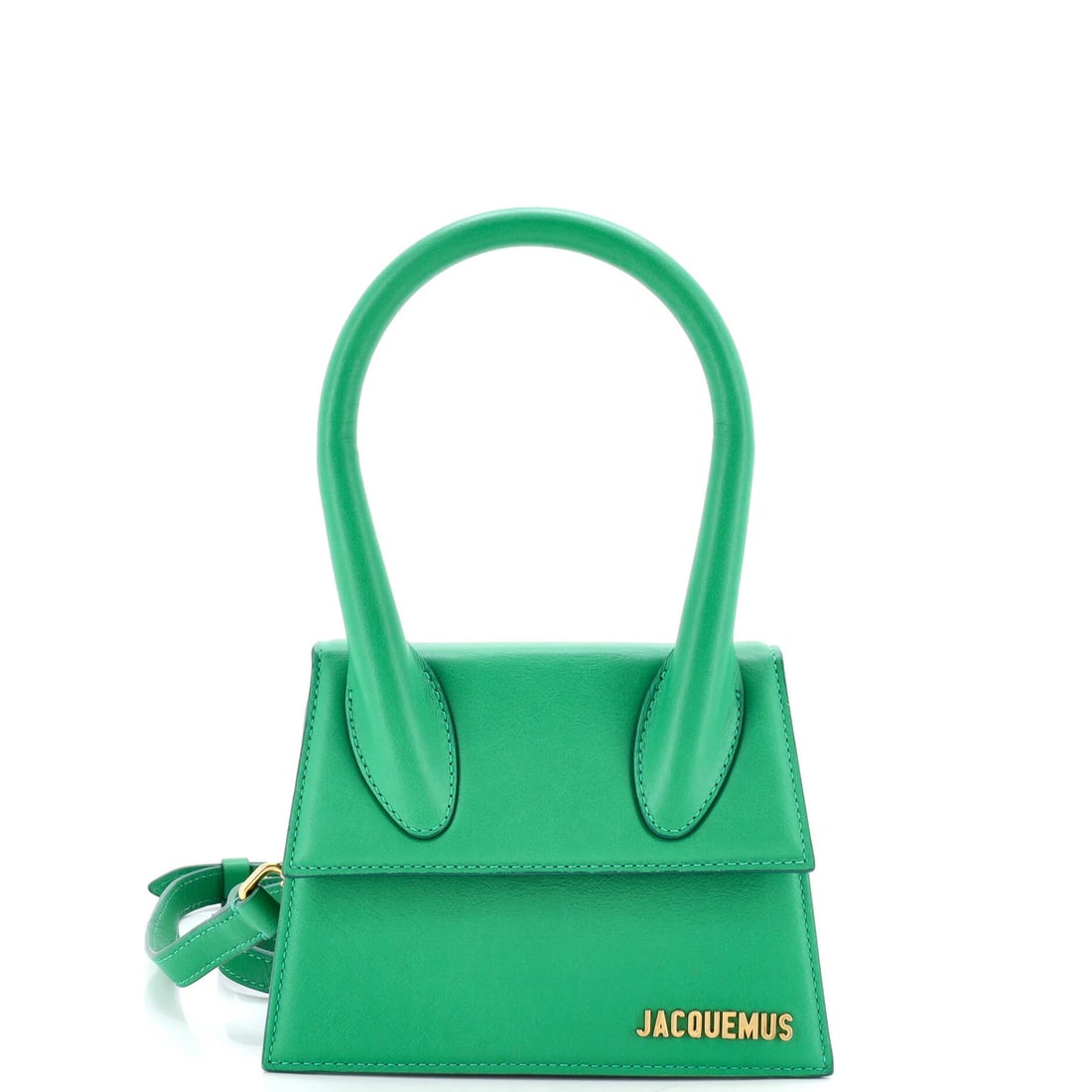 Bag Le Moyen Leather Jacquemus: Bag Le Moyen Leather Jacquemus The Bag Le Moyen Leather Jacquemus boasts a striking green exterior, crafted from high-quality leather with a classic top handle design. Minor scuffs and creases adorn