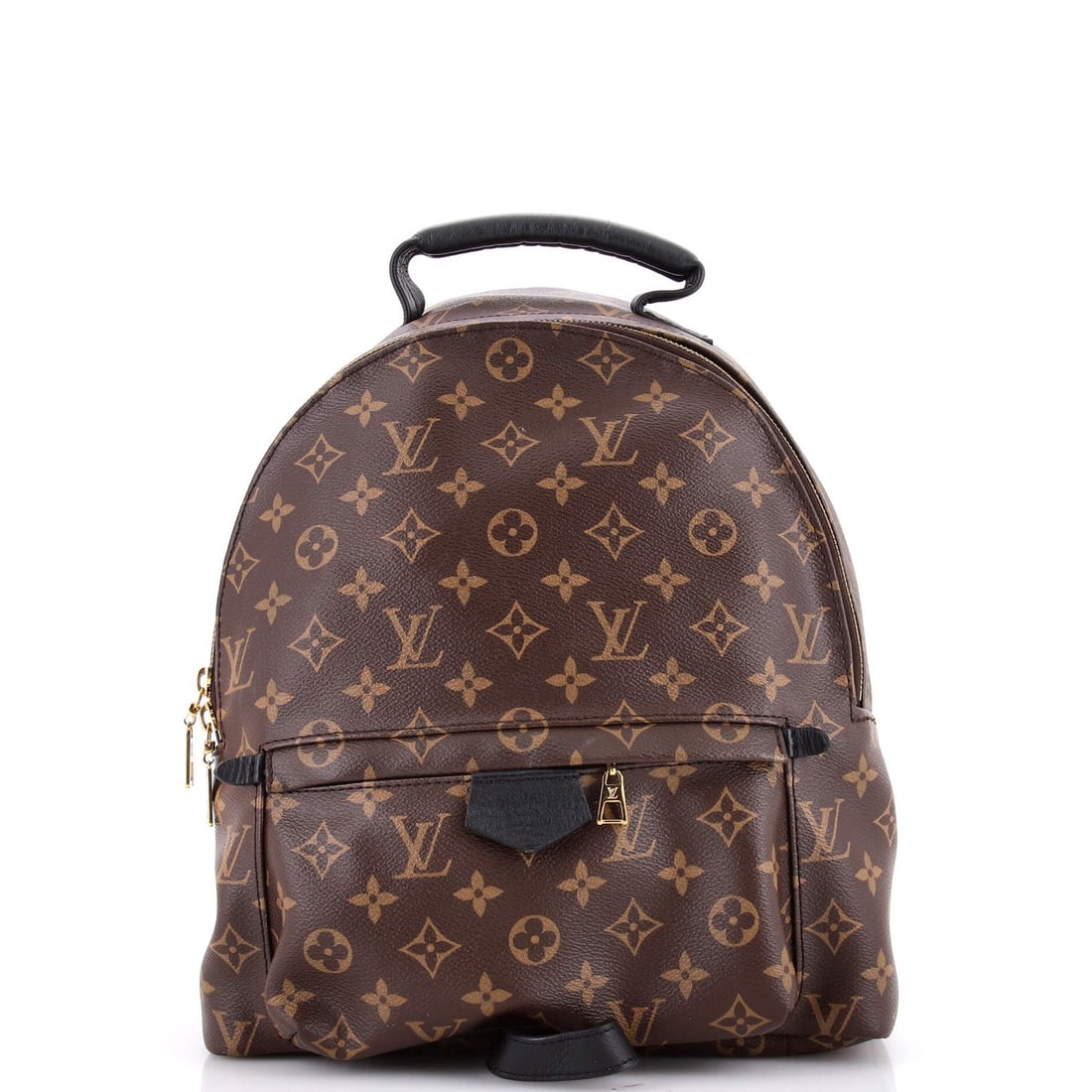 Palm Springs Louis Vuitton MM Monogram Canvas Backpack: Palm Springs Louis Vuitton MM Monogram Canvas Backpack Brown Louis Vuitton Palm Springs MM Monogram Canvas Backpack for sale, featuring scuffs, edge wear, corner wear, and minor creases on the