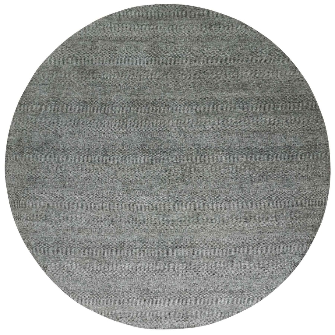 14'x14' Ellie Gray Hand Knotted Plain Modern Grass Design Wool Round Rug: 14'x14' Ellie Gray Hand Knotted Plain Modern Grass Design Wool Round Rug The Ellie Gray Hand Knotted Plain Modern Grass Design Wool Round Rug boasts a striking grey colour and flatweave construction,