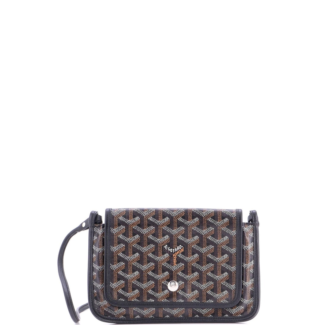 Coated canvas clutch wallet by Goyard plumet: Coated canvas clutch wallet by Goyard plumet Black Goyard Plumet Coated Canvas Cross Body Clutch Wallet with minor creases, featuring silver hardware and neutral interior. The clutch measures 10"