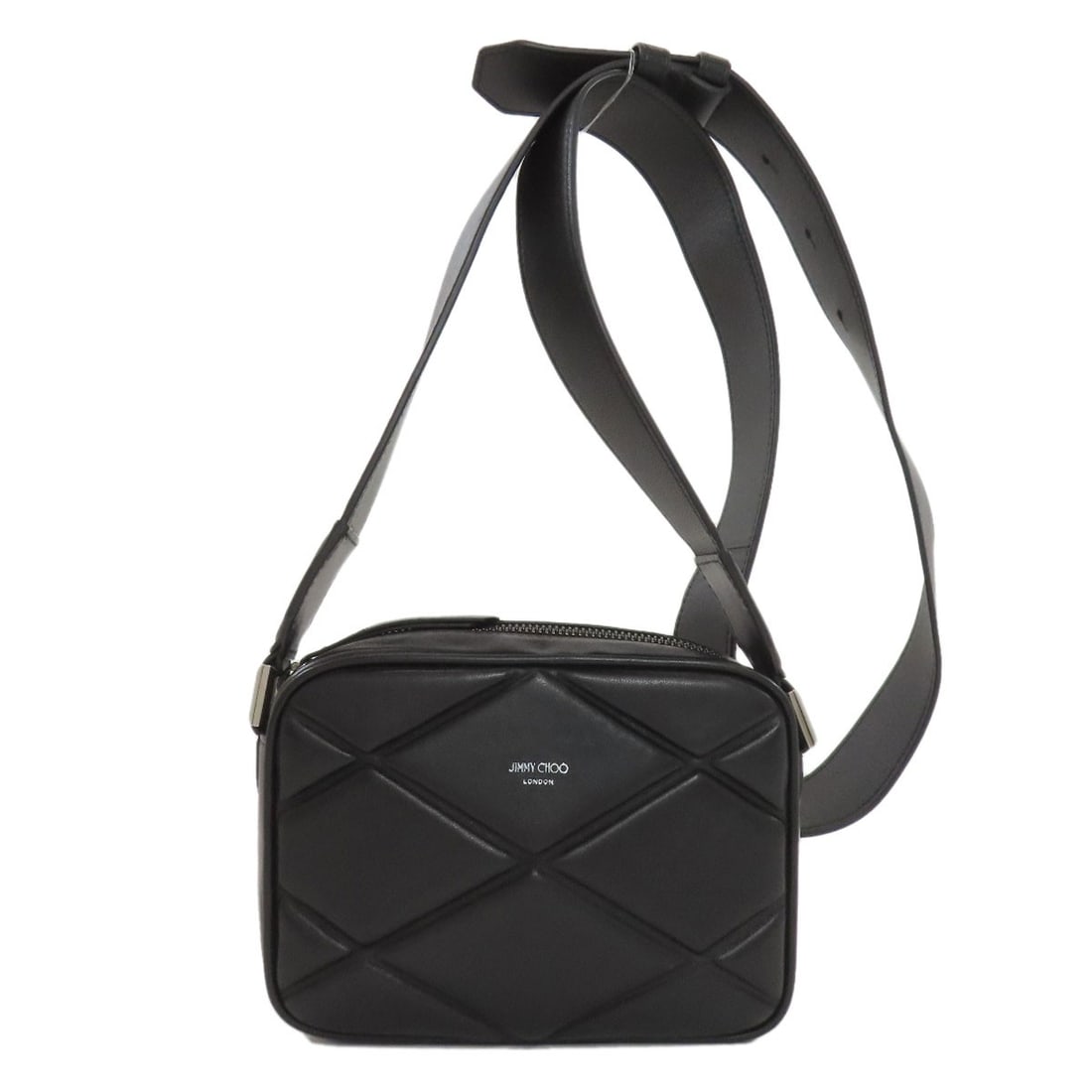 Jimmy Choo Diamond Quilting Shoulder Bag Leather: Jimmy Choo Diamond Quilting Shoulder Bag Leather Jimmy Choo Diamond Quilting Shoulder Bag Leather in black, featuring exterior leather construction. This shoulder bag boasts a striking design with