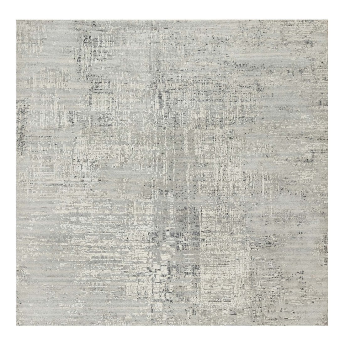 8'1"x8'1" Gray Undyed Natural Wool Modern Hand Knotted Square Rug: 8'1"x8'1" Gray Undyed Natural Wool Modern Hand Knotted Square Rug Modern Hand-Knotted Wool Square Rug. This stunning 8'1" x 8'1" gray undyed natural wool rug boasts a striking modern design, crafted