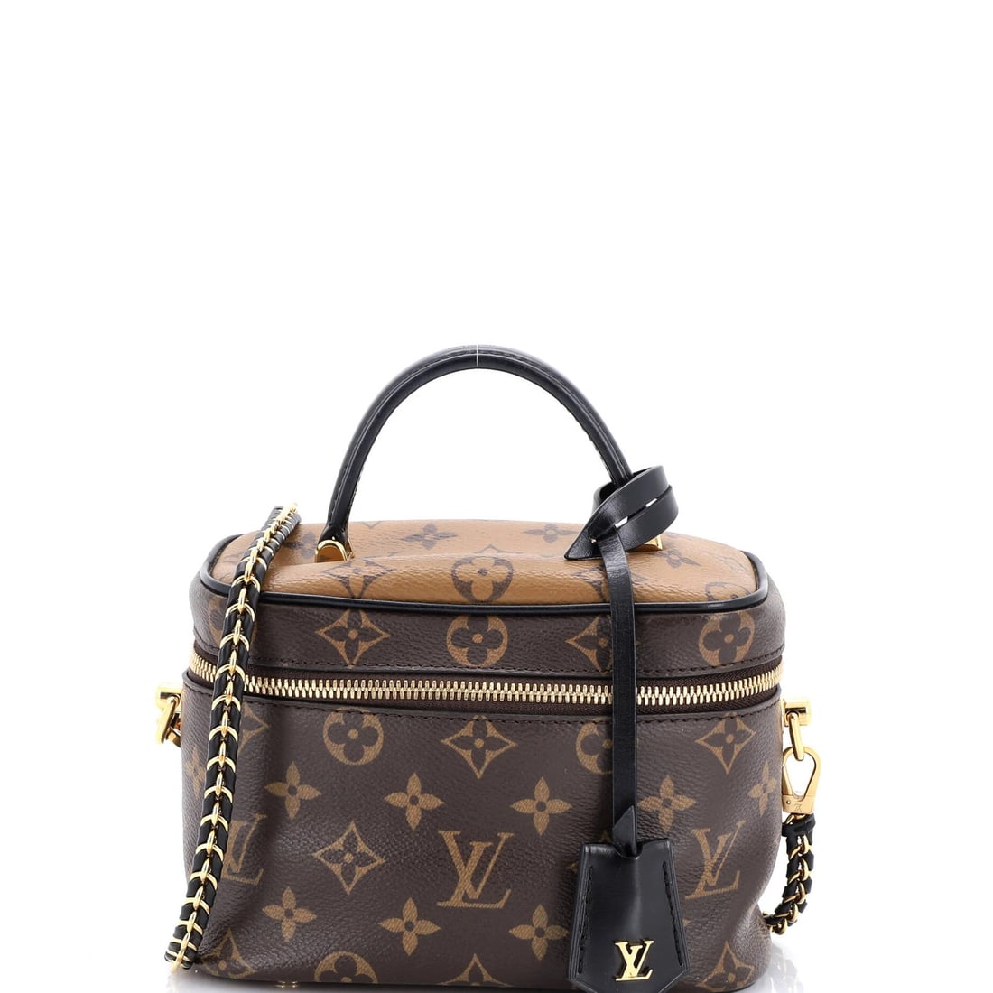 Vanity Louis Vuitton Handbag Monogram Reverse Canvas: Vanity Louis Vuitton Handbag Monogram Reverse Canvas Brown Louis Vuitton Vanity Handbag with Monogram Reverse Canvas, featuring a classic top handle design and gold hardware. This stylish PM handbag