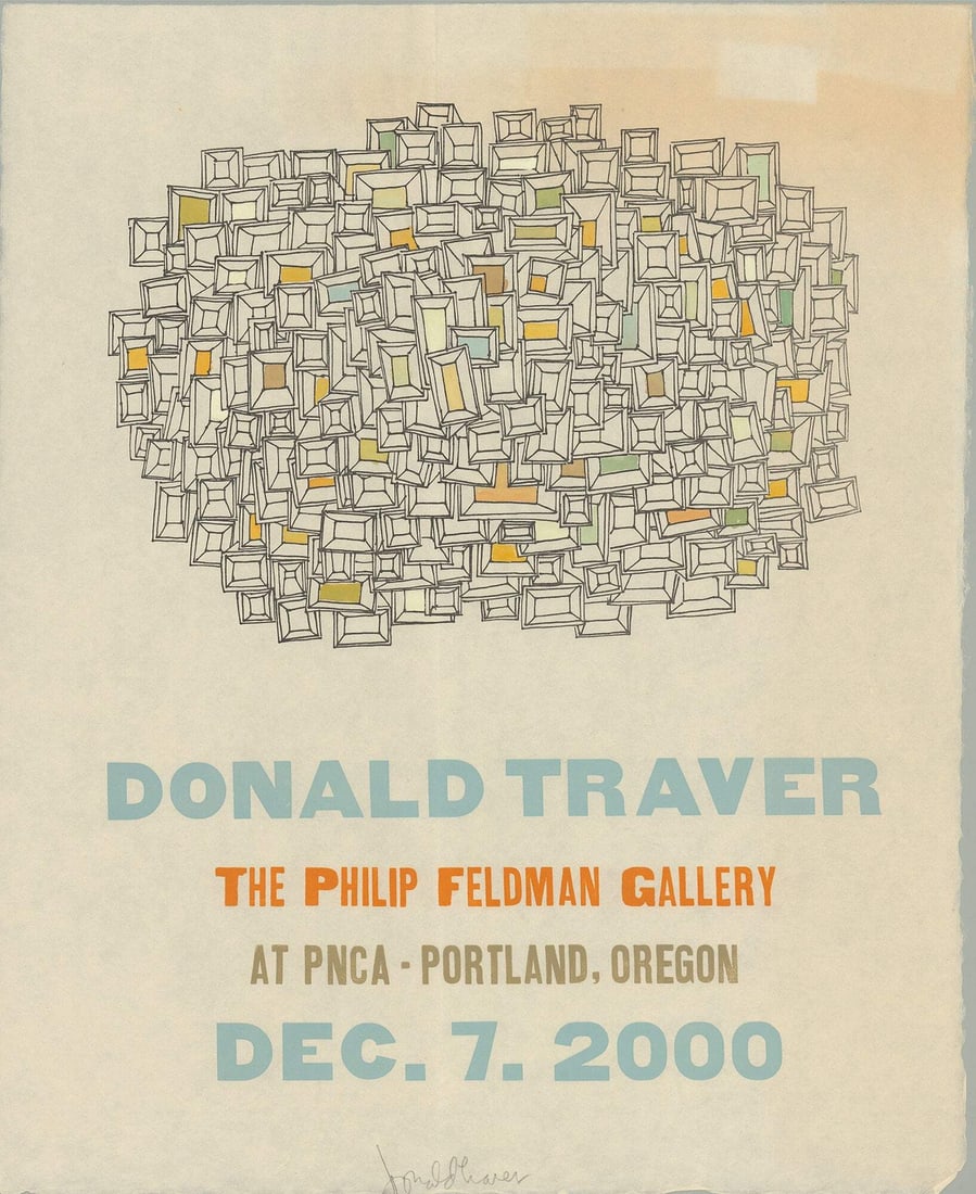 DONALD TRAVER The Philip Feldman Gallery SIGNED 20.5" x 17" Woodblock 2000 Donal (1 of 5)