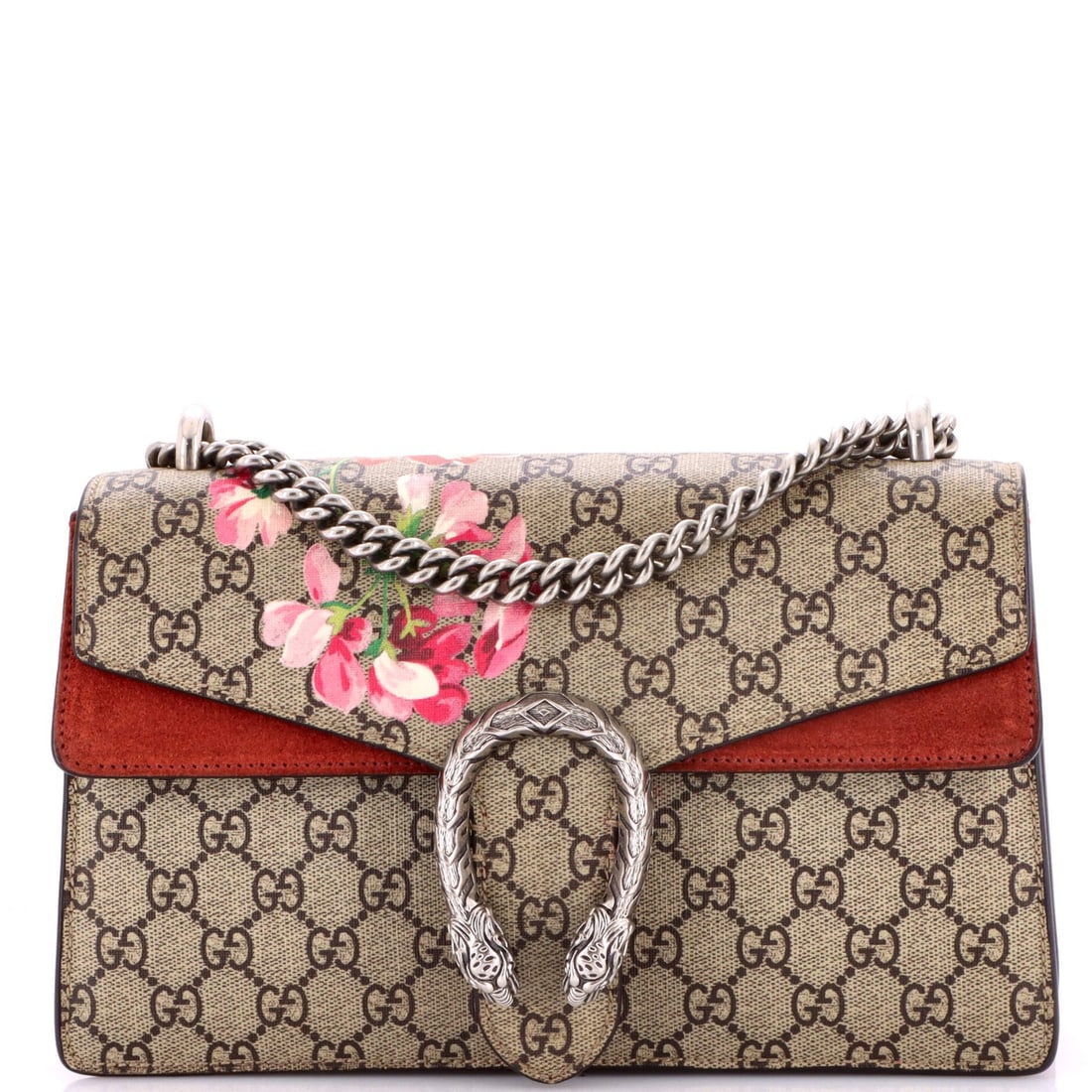 Gucci Dionysus Bag Blooms Print GG Coated Canvas Medium: Gucci Dionysus Bag Blooms Print GG Coated Canvas Medium The Gucci Dionysus Bag Blooms Print GG Coated Canvas Medium boasts a striking burgundy exterior with intricate blooms print, set against a rich