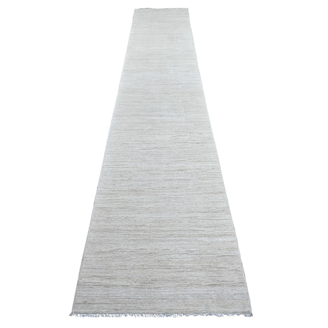 2'6"x14'4" Ivory Plain Solid Pattern Hand Knotted Ghazni Wool Runner Rug: 2'6"x14'4" Ivory Plain Solid Pattern Hand Knotted Ghazni Wool Runner Rug The Ghazni Wool Runner Rug boasts an elegant ivory solid pattern, expertly hand-knotted from high-quality wool. Measuring 2'6"