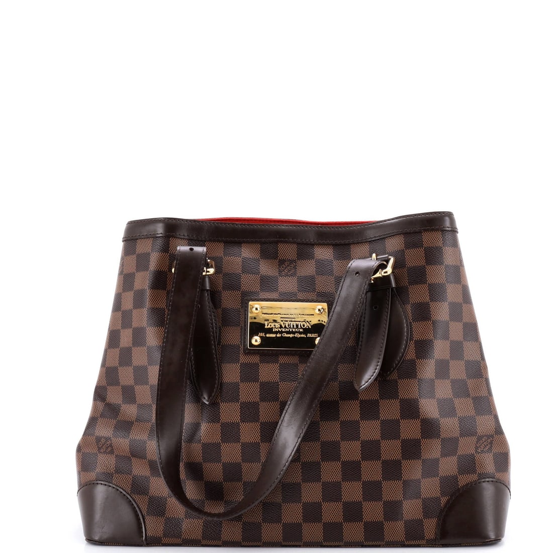 Vuitton Louis Damier Handbag Hampstead MM: Vuitton Louis Damier Handbag Hampstead MM The Vuitton Louis Damier Handbag Hampstead MM boasts a timeless design with its classic canvas-coated exterior and iconic Damier print. Measuring 11" tall, 14