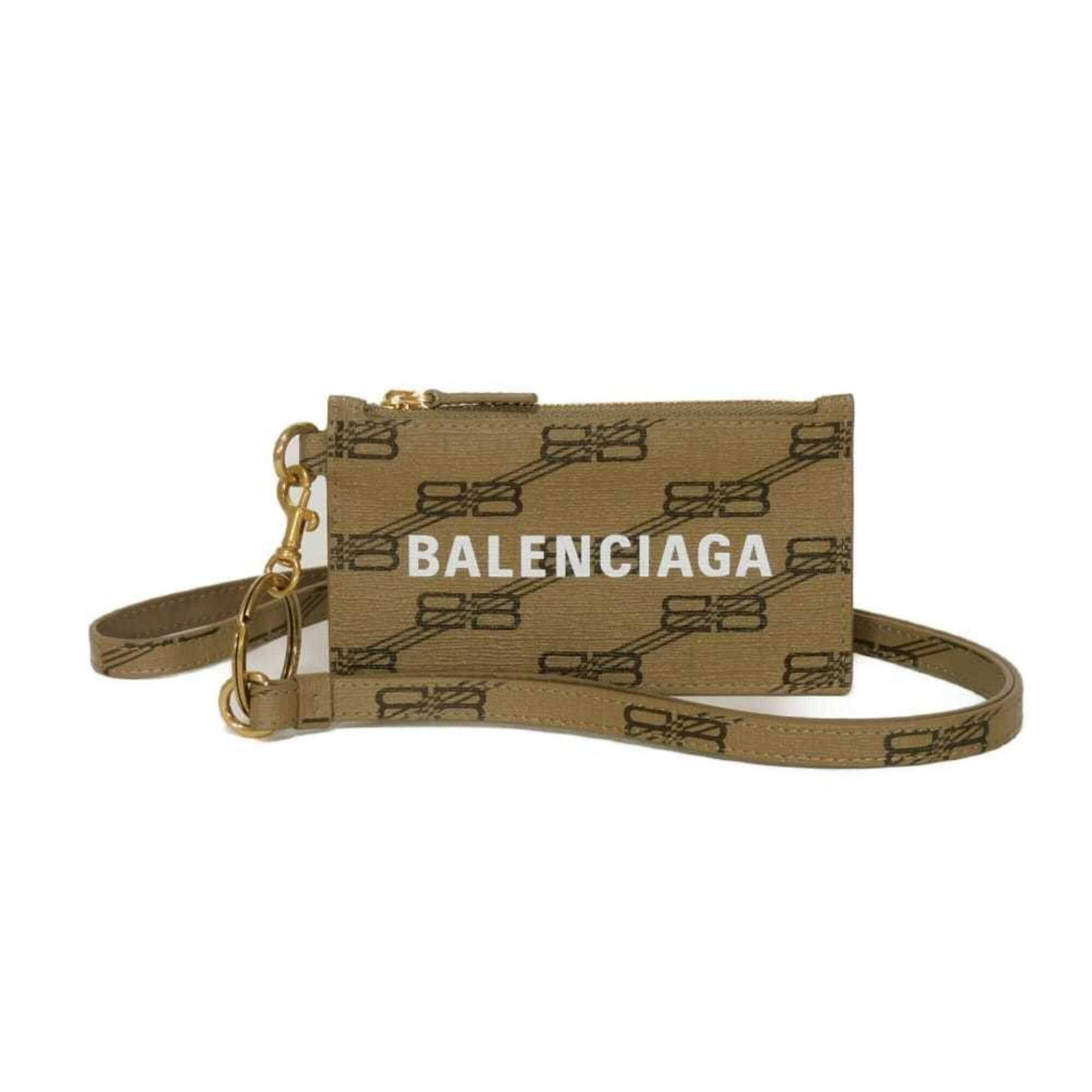 Canvas coated pouch by Balenciaga: Canvas coated pouch by Balenciaga Canvas coated pouch by Balenciaga bears a signature. Made from coated canvas, this beige-colored pouch measures 7.5cm x 13cm x 1.2cm. Its compact size makes it a conv