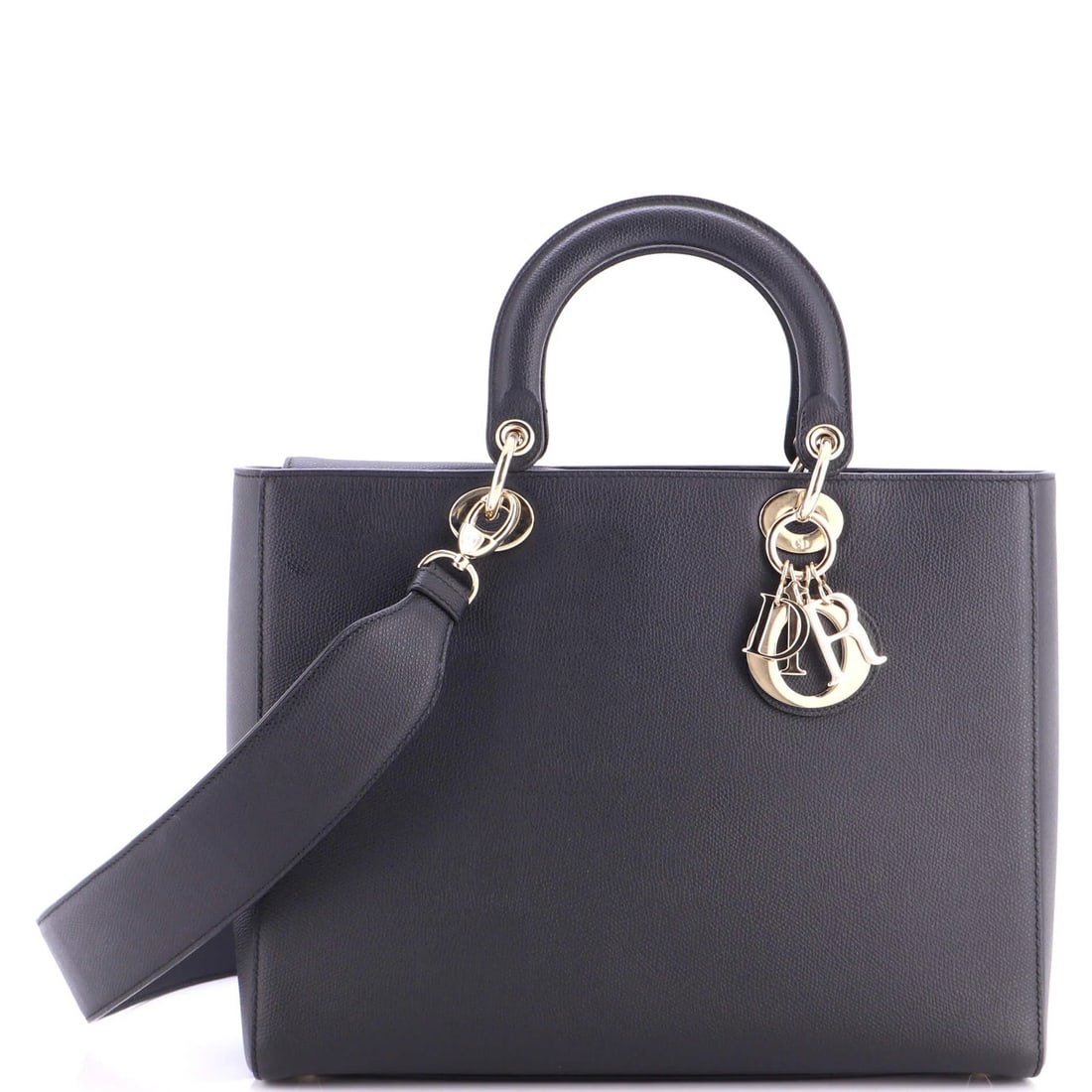 Lady bag leather large Christian Dior: Lady bag leather large Christian Dior Large Christian Dior Lady Bag in Black Leather, featuring gold-tone hardware and microfiber interior. Measuring 9.5" x 12.5" x 4.5", this tote boasts a classic