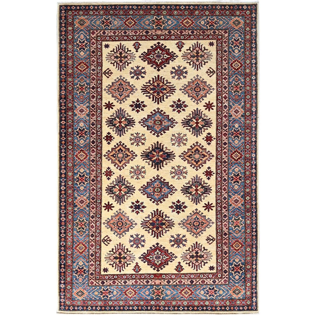 6'x9'3" Heron White Wool Hand Knotted Super Kazak Geometric Oriental Rug (1 of 12)