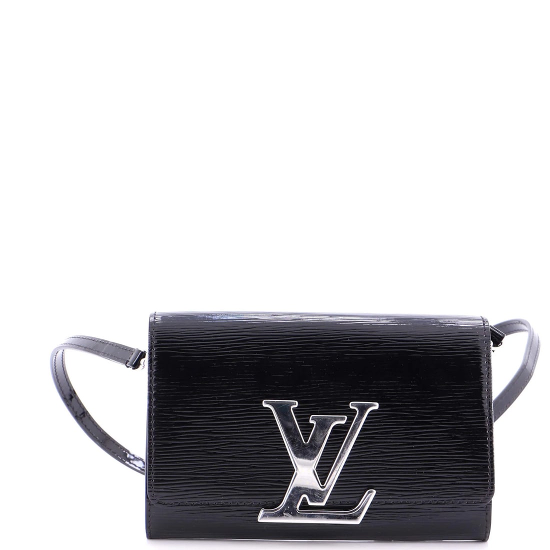 Louis Vuitton Louise Shoulder Bag Electric Epi Leather PM: Louis Vuitton Louise Shoulder Bag Electric Epi Leather PM Black Louis Vuitton Louise Shoulder Bag Electric Epi Leather PM, featuring scuffs and minor creases on the exterior, measures 5" height x