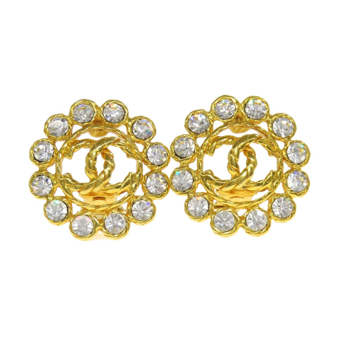 Chanel Coco Rhinestone Metal Earring: Chanel Coco Rhinestone Metal Earring Item Specifics: Brand: CHANEL Style: Earring Material: Metal Color: Gold Type: Earring Exterior Color: Gold Product Disclaimer: Items may exhibit light wear, such