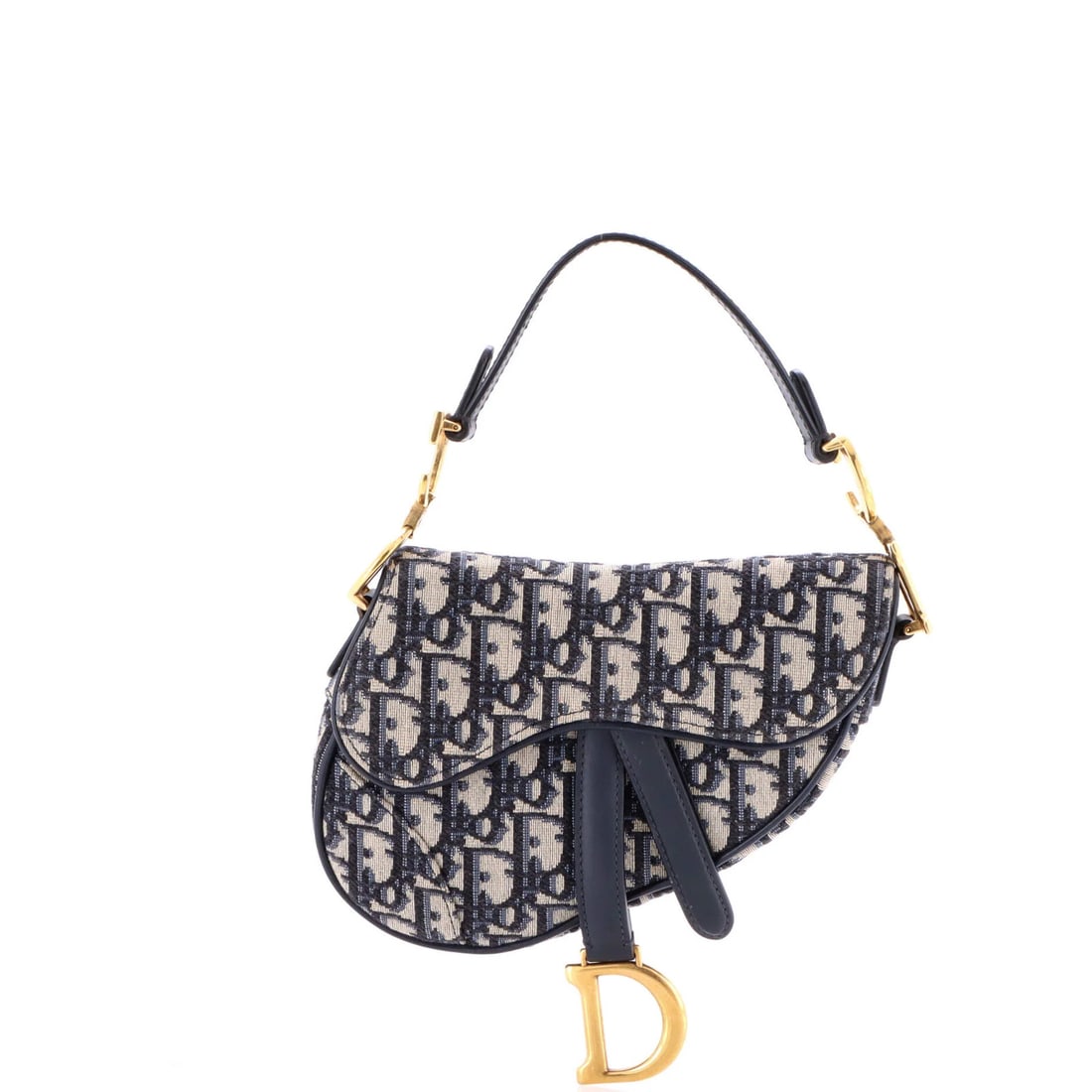 Handbag Saddle Canvas Oblique Dior Christian Mini: Handbag Saddle Canvas Oblique Dior Christian Mini Christian Dior's Saddle Oblique Mini Handbag in blue canvas features clean lines and classic design, with minor creases on the exterior and interior.