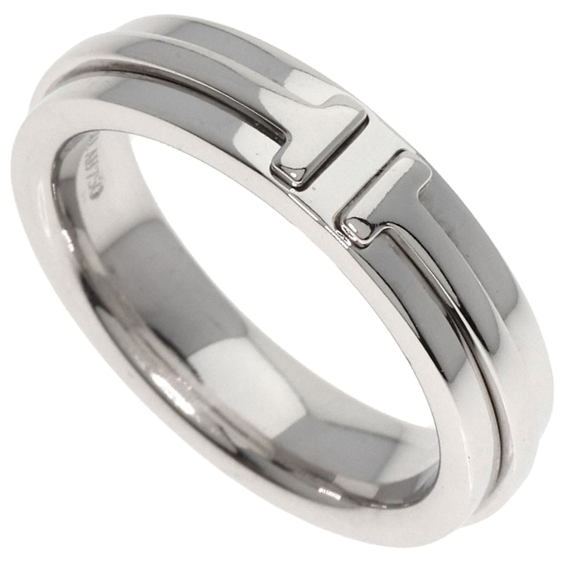 White gold ring narrow two K18 Tiffany&Co.: White gold ring narrow two K18 Tiffany&Co. Narrow two K18 Tiffany&Co. white gold ring in silver metal, featuring the brand's signature style and purity marked as K18. This elegant ring boasts a sleek 